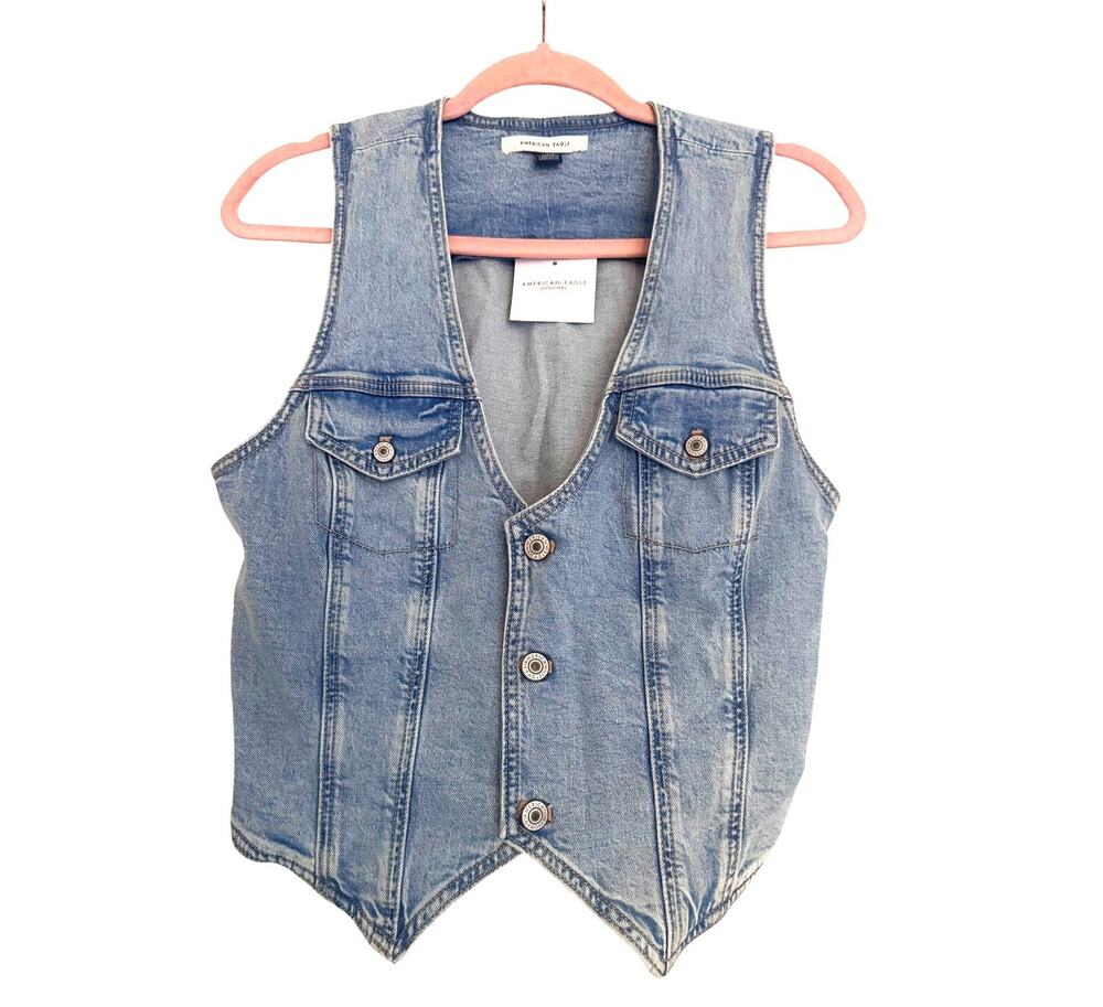American Eagle Light Wash Vest Women Size L NWT